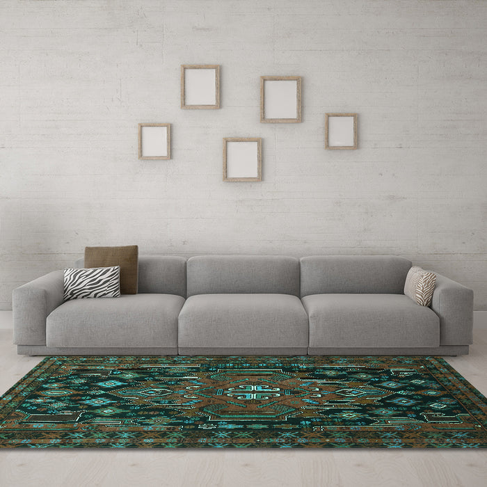 Machine Washable Persian Turquoise Traditional Area Rugs in a Living Room,, wshtr1776turq