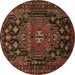 Round Persian Brown Traditional Rug, tr1776brn