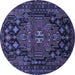 Round Machine Washable Persian Blue Traditional Rug, wshtr1776blu