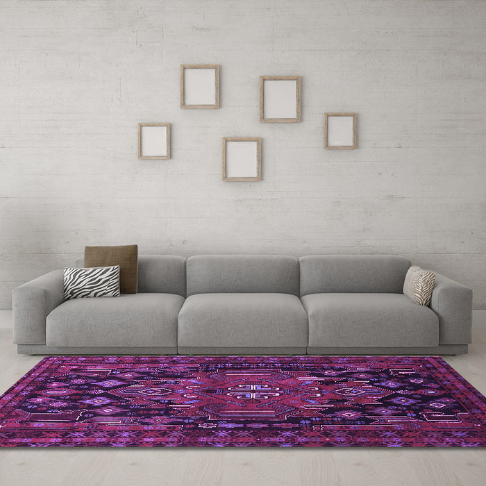 Machine Washable Persian Purple Traditional Area Rugs in a Living Room, wshtr1776pur