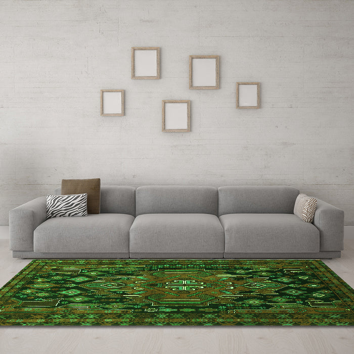 Machine Washable Persian Green Traditional Area Rugs in a Living Room,, wshtr1776grn