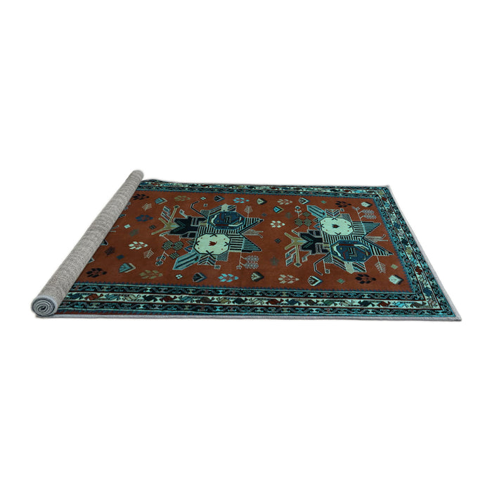 Sideview of Machine Washable Persian Light Blue Traditional Rug, wshtr1777lblu