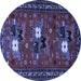 Round Machine Washable Persian Blue Traditional Rug, wshtr1777blu