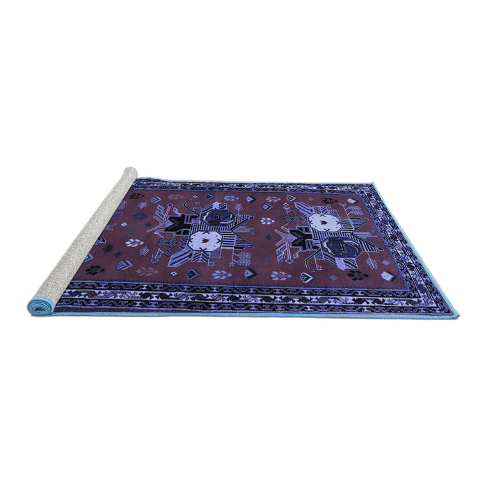 Sideview of Machine Washable Persian Blue Traditional Rug, wshtr1777blu