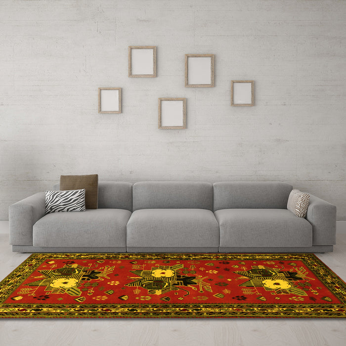 Machine Washable Persian Yellow Traditional Rug in a Living Room, wshtr1777yw