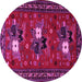 Round Machine Washable Persian Pink Traditional Rug, wshtr1777pnk