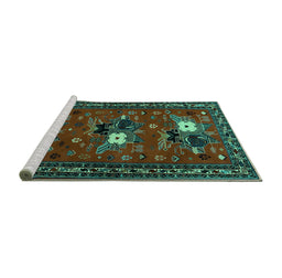Sideview of Machine Washable Persian Turquoise Traditional Area Rugs, wshtr1777turq