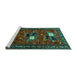 Sideview of Machine Washable Persian Turquoise Traditional Area Rugs, wshtr1777turq