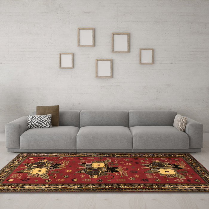 Machine Washable Persian Brown Traditional Rug in a Living Room,, wshtr1777brn