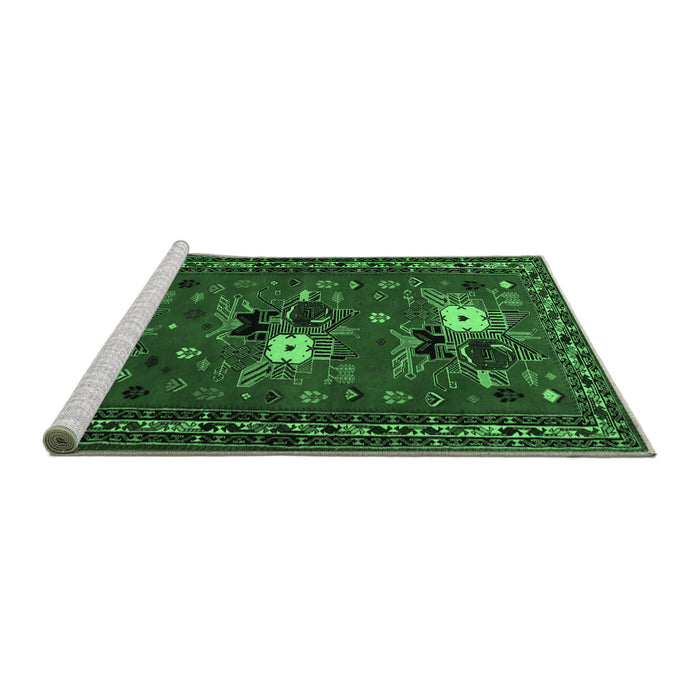 Sideview of Machine Washable Persian Emerald Green Traditional Area Rugs, wshtr1777emgrn