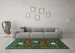 Machine Washable Persian Turquoise Traditional Area Rugs in a Living Room,, wshtr1777turq