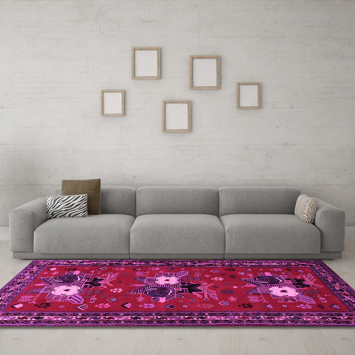 Machine Washable Persian Pink Traditional Rug in a Living Room, wshtr1777pnk