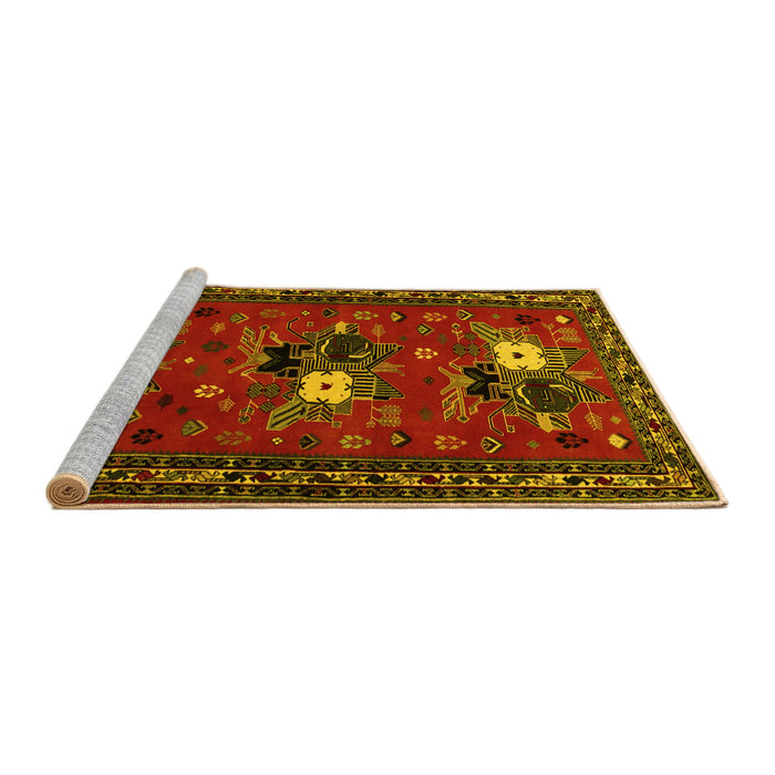 Sideview of Machine Washable Persian Yellow Traditional Rug, wshtr1777yw