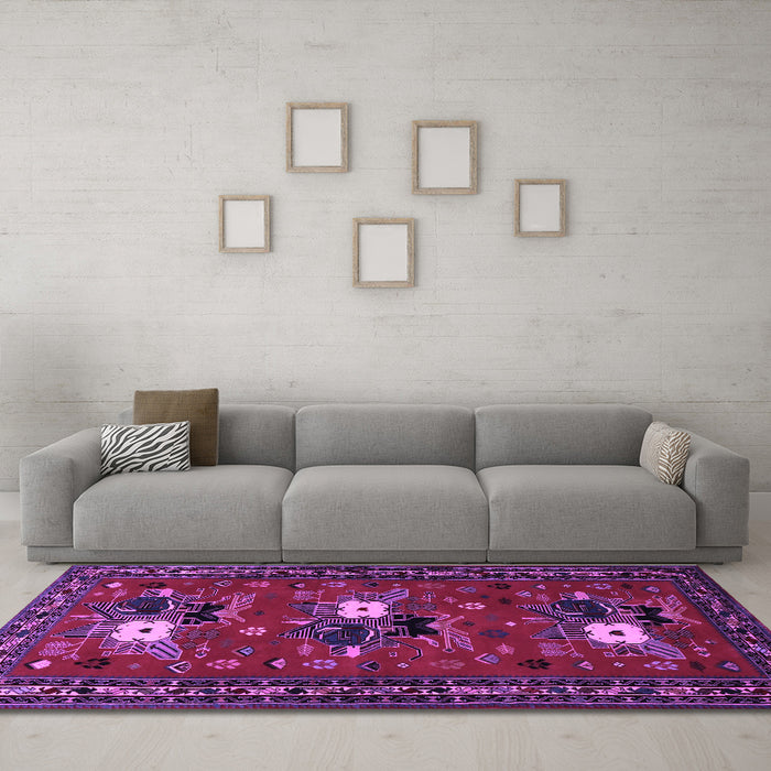 Machine Washable Persian Purple Traditional Area Rugs in a Living Room, wshtr1777pur