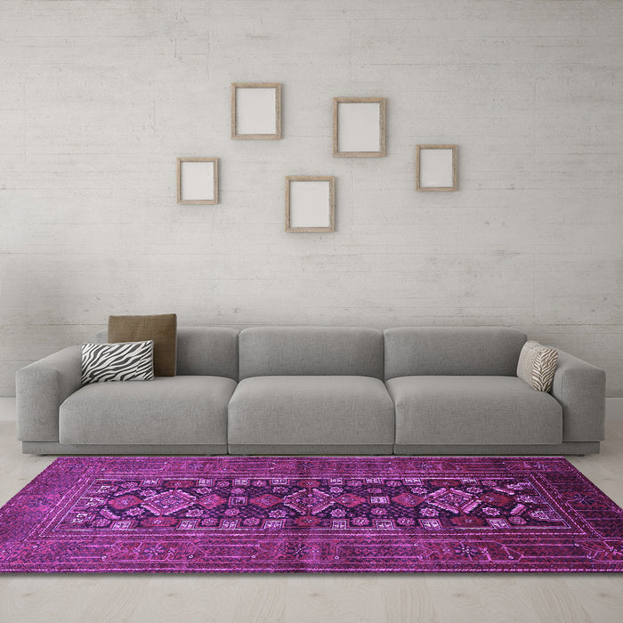 Machine Washable Persian Purple Traditional Area Rugs in a Living Room, wshtr1778pur