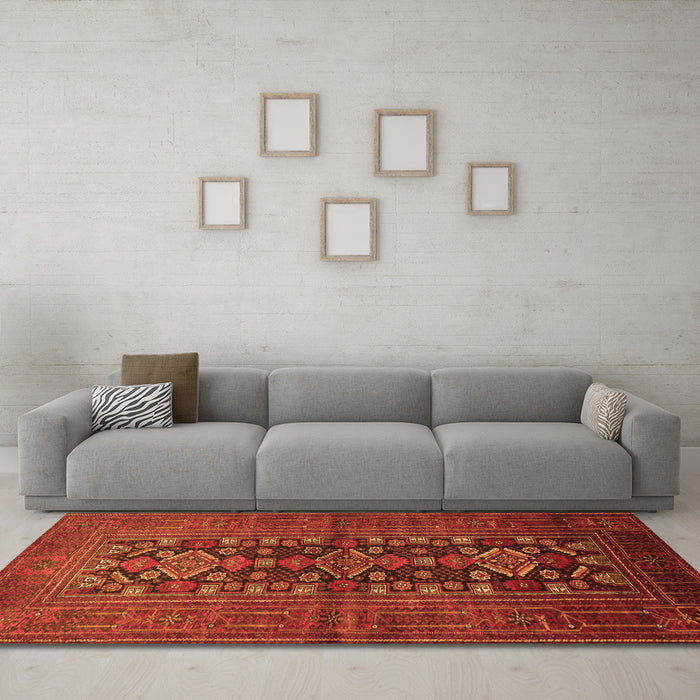 Machine Washable Persian Orange Traditional Area Rugs in a Living Room, wshtr1778org