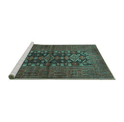 Sideview of Machine Washable Persian Turquoise Traditional Area Rugs, wshtr1778turq