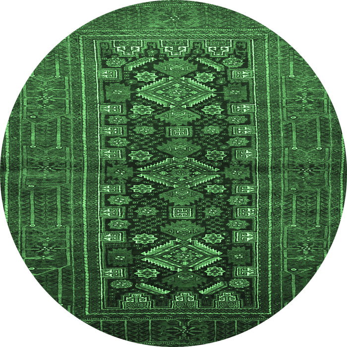 Round Persian Emerald Green Traditional Rug, tr1778emgrn