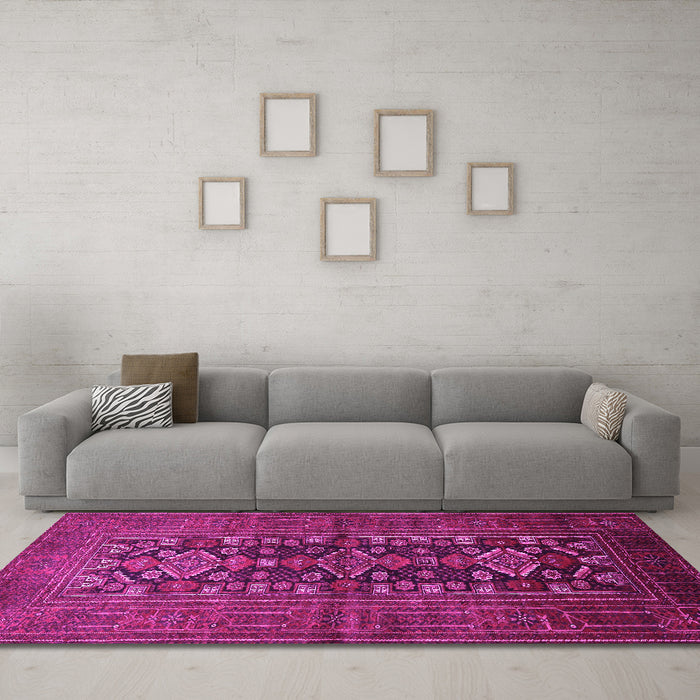 Machine Washable Persian Pink Traditional Rug in a Living Room, wshtr1778pnk