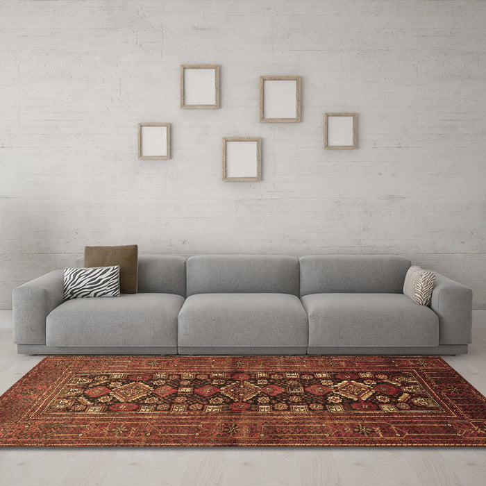Machine Washable Persian Brown Traditional Rug in a Living Room,, wshtr1778brn