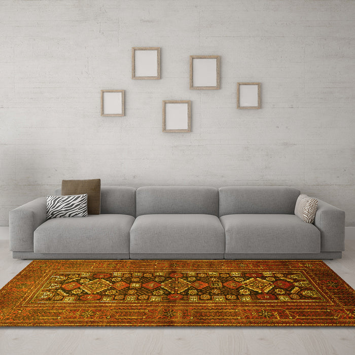 Machine Washable Persian Yellow Traditional Rug in a Living Room, wshtr1778yw