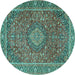 Round Machine Washable Persian Turquoise Traditional Area Rugs, wshtr1779turq