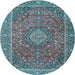 Round Machine Washable Persian Light Blue Traditional Rug, wshtr1779lblu