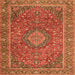 Round Machine Washable Persian Orange Traditional Area Rugs, wshtr1779org