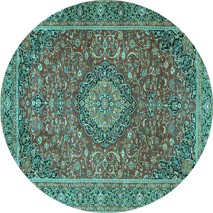 Round Persian Turquoise Traditional Rug, tr1779turq