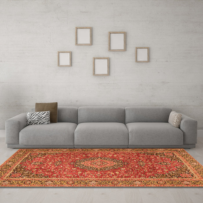 Machine Washable Persian Orange Traditional Area Rugs in a Living Room, wshtr1779org