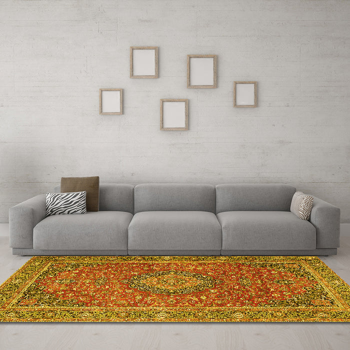 Machine Washable Persian Yellow Traditional Rug in a Living Room, wshtr1779yw