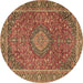 Round Machine Washable Persian Brown Traditional Rug, wshtr1779brn