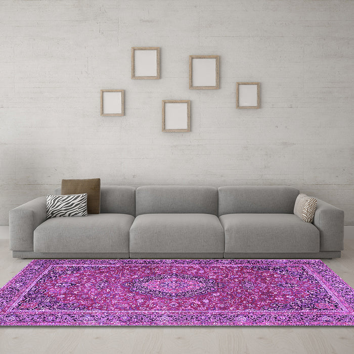 Machine Washable Persian Purple Traditional Area Rugs in a Living Room, wshtr1779pur