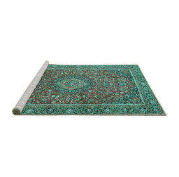 Sideview of Machine Washable Persian Turquoise Traditional Area Rugs, wshtr1779turq