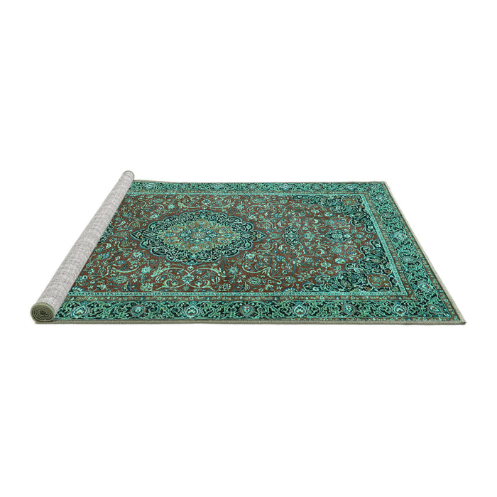 Sideview of Machine Washable Persian Turquoise Traditional Area Rugs, wshtr1779turq