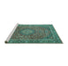 Sideview of Machine Washable Persian Turquoise Traditional Area Rugs, wshtr1779turq