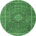 Round Machine Washable Persian Emerald Green Traditional Area Rugs, wshtr1779emgrn