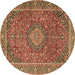 Round Persian Brown Traditional Rug, tr1779brn