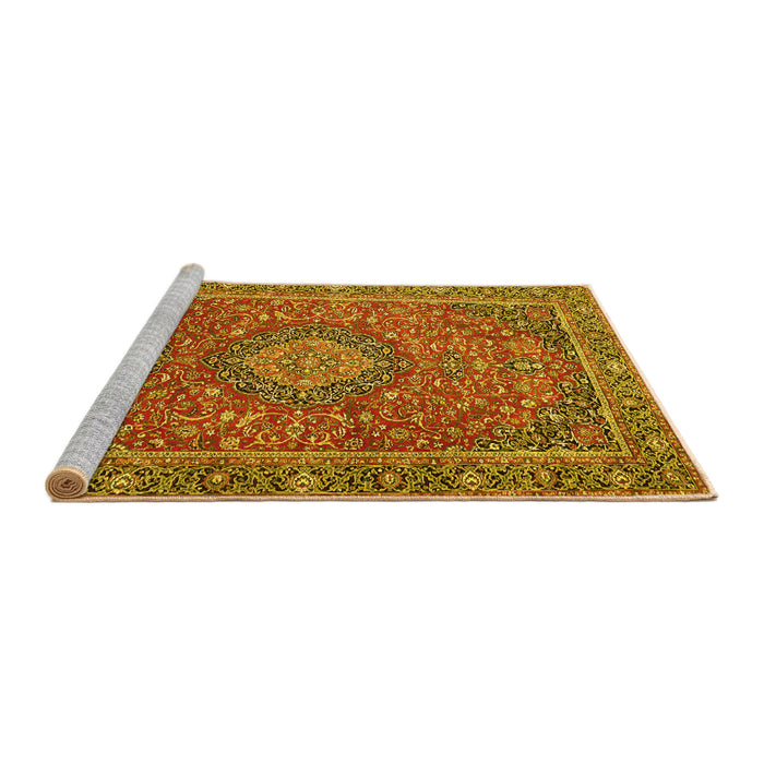 Sideview of Machine Washable Persian Yellow Traditional Rug, wshtr1779yw