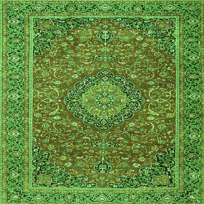 Round Machine Washable Persian Green Traditional Area Rugs, wshtr1779grn