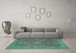 Machine Washable Persian Turquoise Traditional Area Rugs in a Living Room,, wshtr1779turq