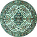 Round Machine Washable Persian Turquoise Traditional Area Rugs, wshtr177turq