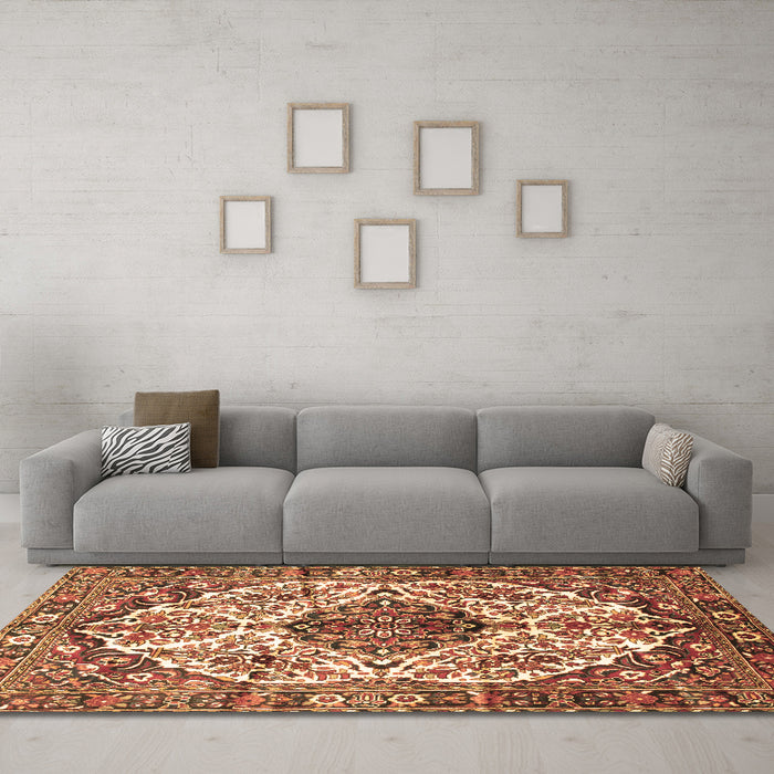 Machine Washable Persian Brown Traditional Rug in a Living Room,, wshtr177brn