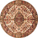 Round Machine Washable Persian Brown Traditional Rug, wshtr177brn