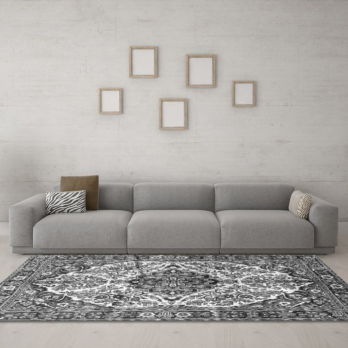 Machine Washable Persian Gray Traditional Rug in a Living Room,, wshtr177gry