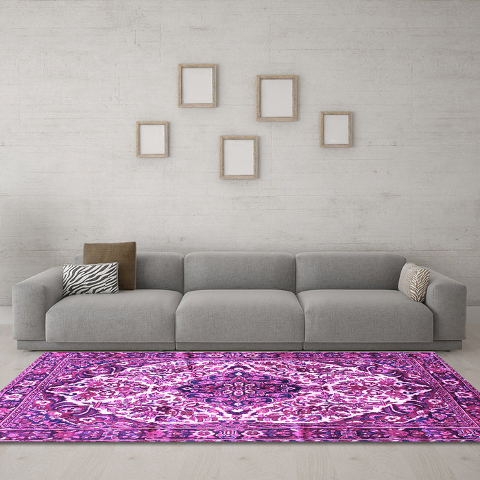 Machine Washable Persian Purple Traditional Area Rugs in a Living Room, wshtr177pur