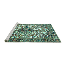 Sideview of Machine Washable Persian Turquoise Traditional Area Rugs, wshtr177turq