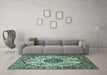 Machine Washable Persian Turquoise Traditional Area Rugs in a Living Room,, wshtr177turq