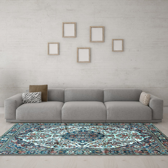 Machine Washable Persian Light Blue Traditional Rug in a Living Room, wshtr177lblu