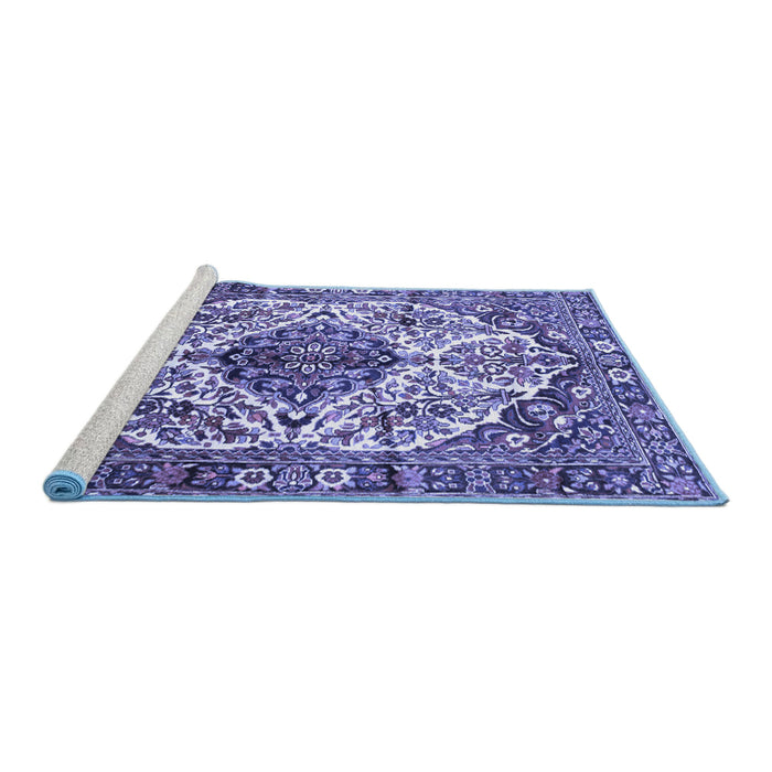 Sideview of Machine Washable Persian Blue Traditional Rug, wshtr177blu